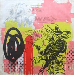 "I'll Drop you First Cowboy" 52x50" Oil on canvas with great colors