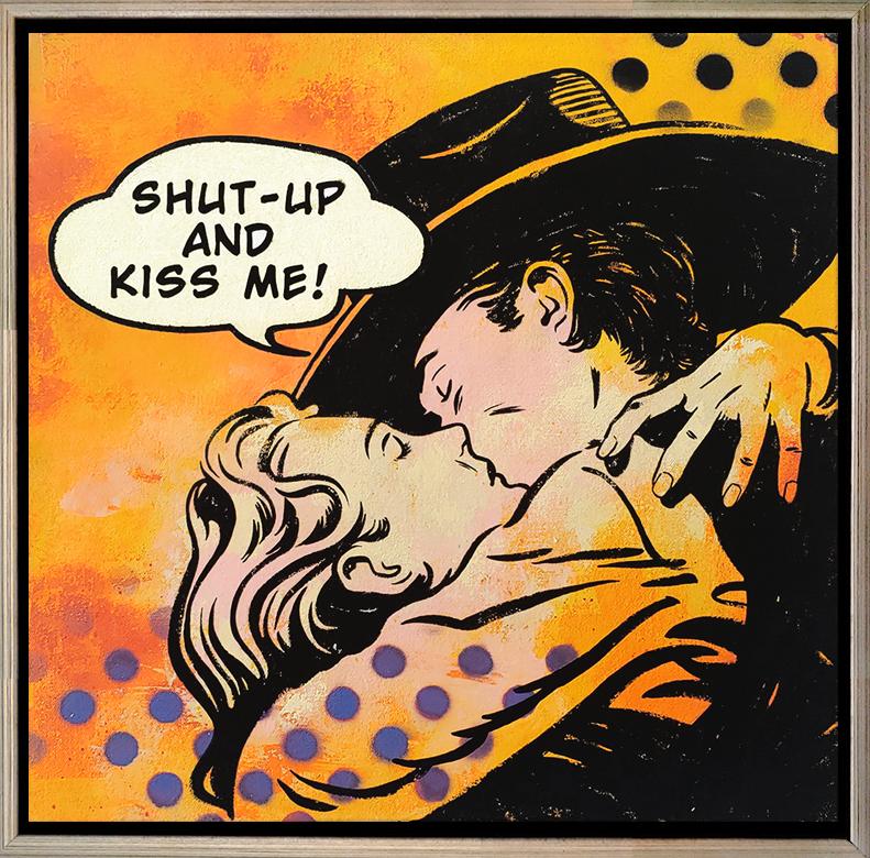 Matt Straub Figurative Painting - "Shut Up and Kiss Me" Cowboy Western Pop art Oil on Canvas