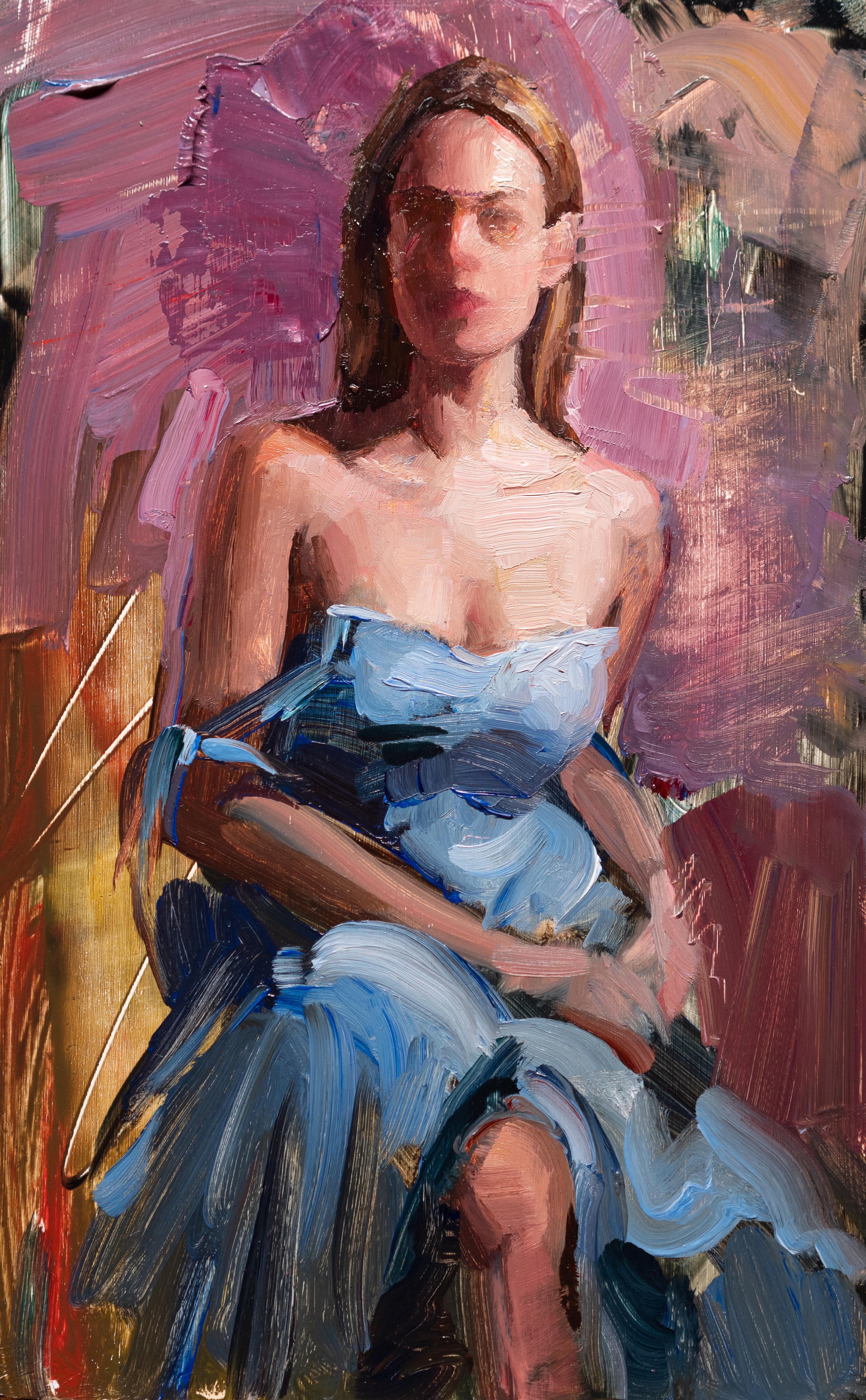 Matt Talbert Figurative Painting - "Dagny in Blue" Oil Painting