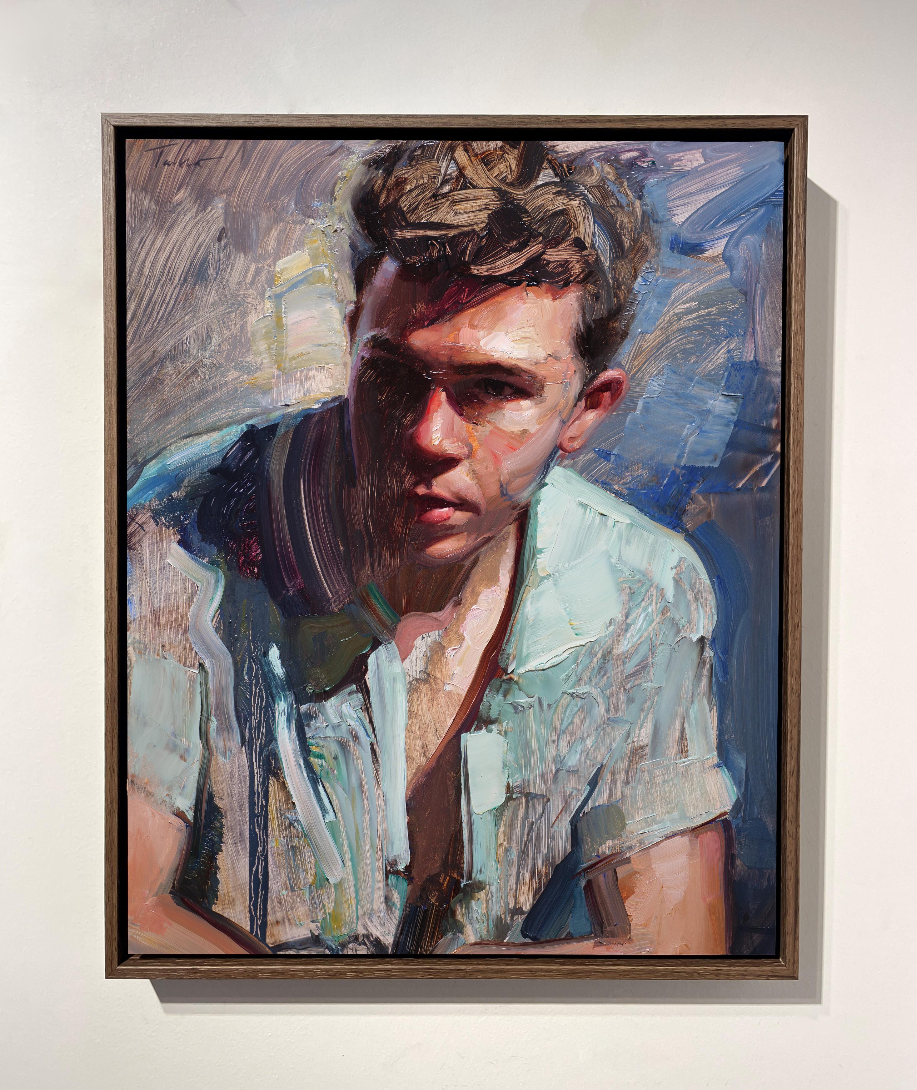 „Lost in the Melody“ Original-Ölgemälde (Grau), Portrait Painting, von Matt Talbert