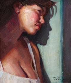 « Lost in Thought » (2024) par Matt Talbert, peinture à l'huile originale, portrait