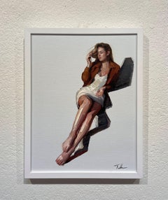 "Sui gradini di casa" - Ritratto femminile realista su pannello di lino