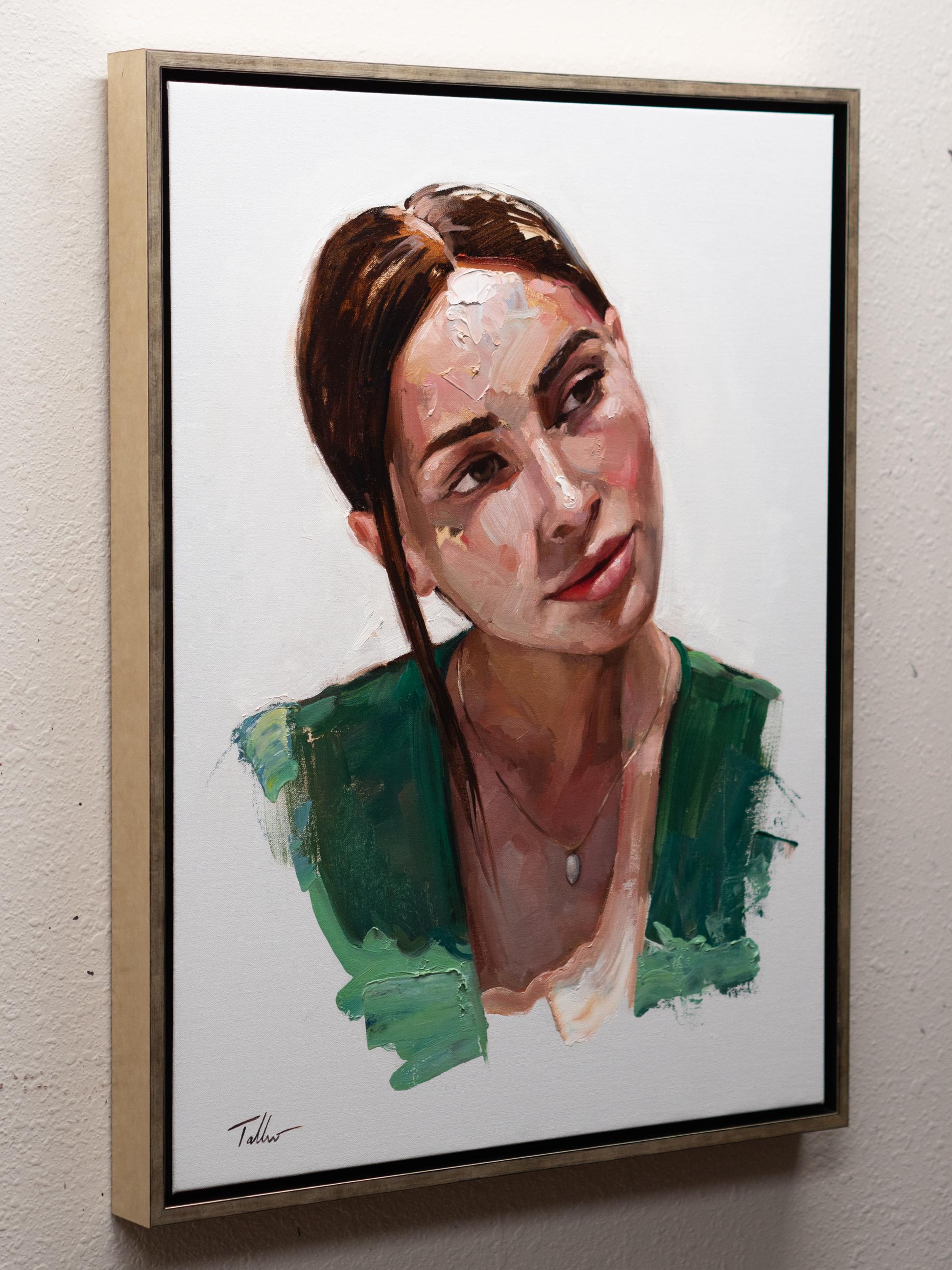 „Priscilla“, Ölgemälde (Grau), Portrait Painting, von Matt Talbert