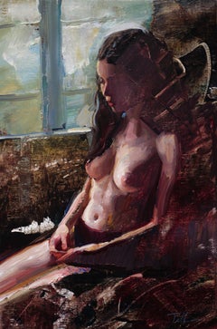« Stillness », peinture à l'huile d'une figure féminine nue par Matt Talbert