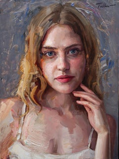 "Waiting Patiently" (2024) par Matt Talbert, peinture à l'huile originale, portrait