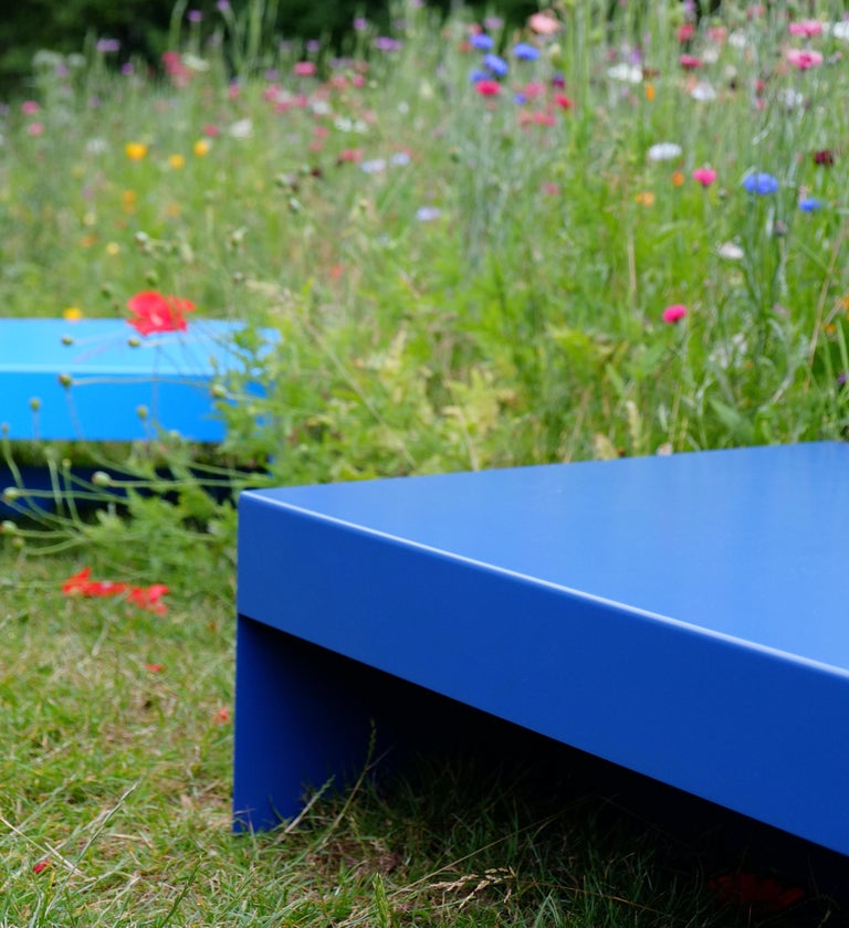 Matt Yellow, Single Form Square Aluminium Coffee Table Indoor