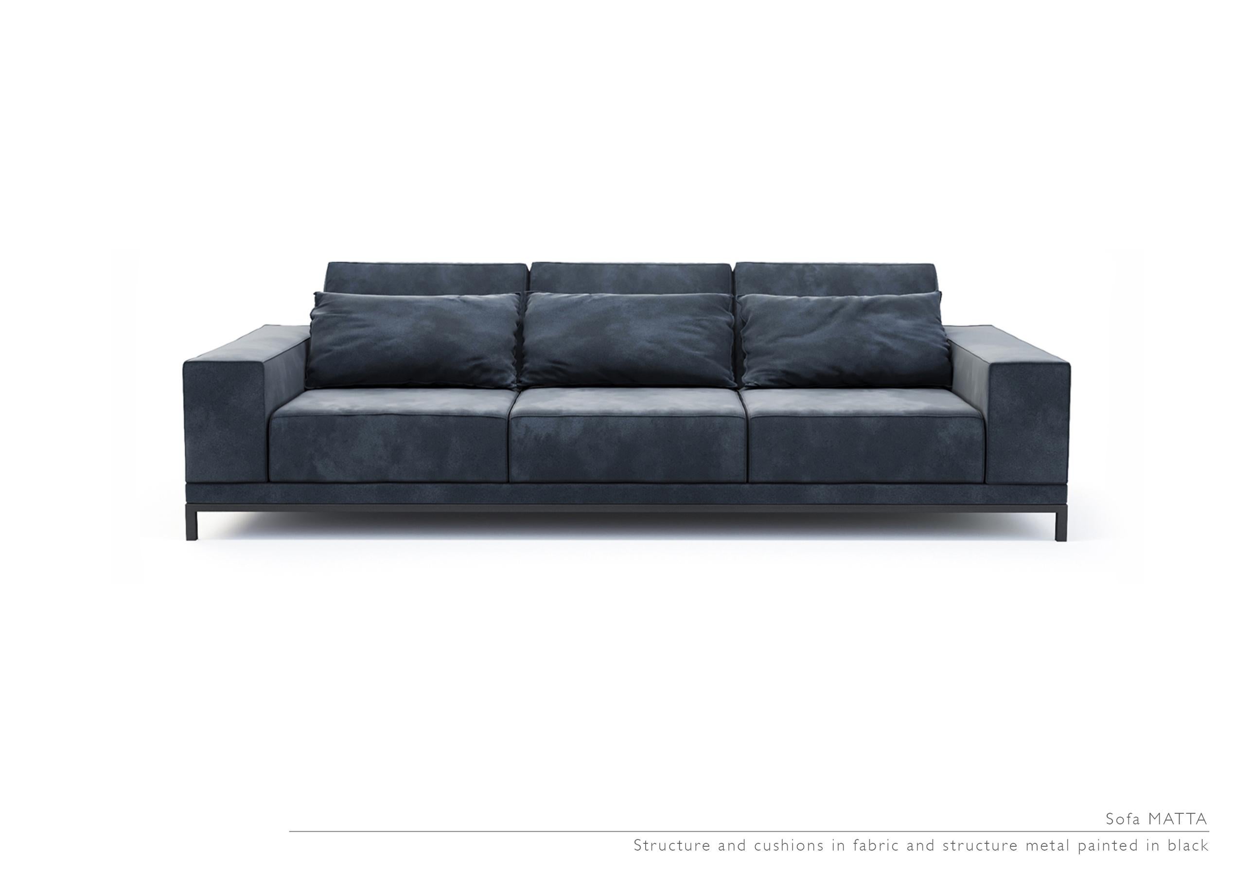 Matta sofa by LK Edition
Dimensions: 280 x 110 x H 650-840 cm
Materials: Upholstered in linen, black metal freet. 

It is with the sense of detail and requirement, this research of the exception by the selection of noble materials and his