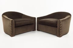 Paire de fauteuils de salon modernes contemporains en mohair Mattaliano