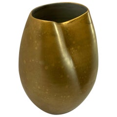 Matte 22-Karat Gold Glaze Stoneware Dimple Design Vase, Ceramicist Sandi Fellman