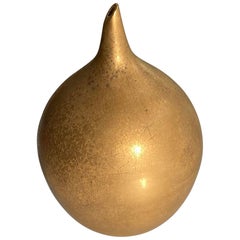 Matte 22-Karat Gold White Stoneware Drop Shaped Vase by Ceramicist Sandi Fellman