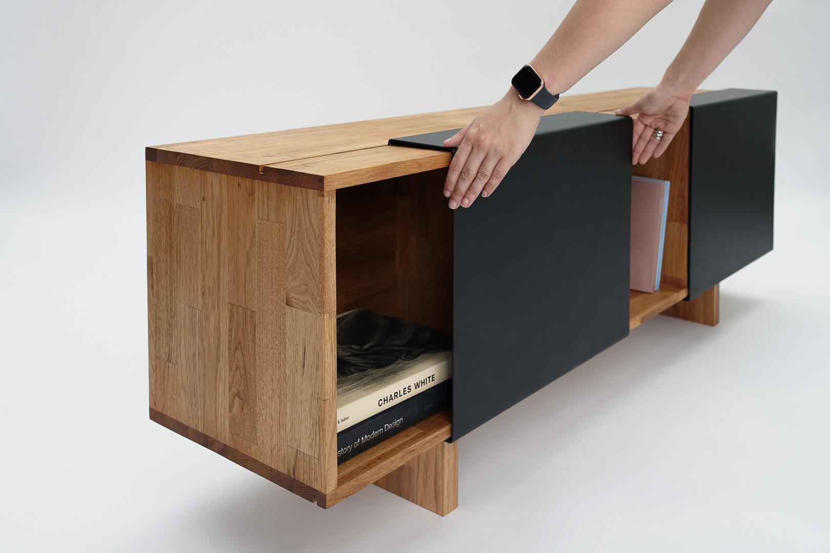 Matte Black 3 Shelf with Base Solid English Walnut LAXseries by MASHstudios (Moderne) im Angebot