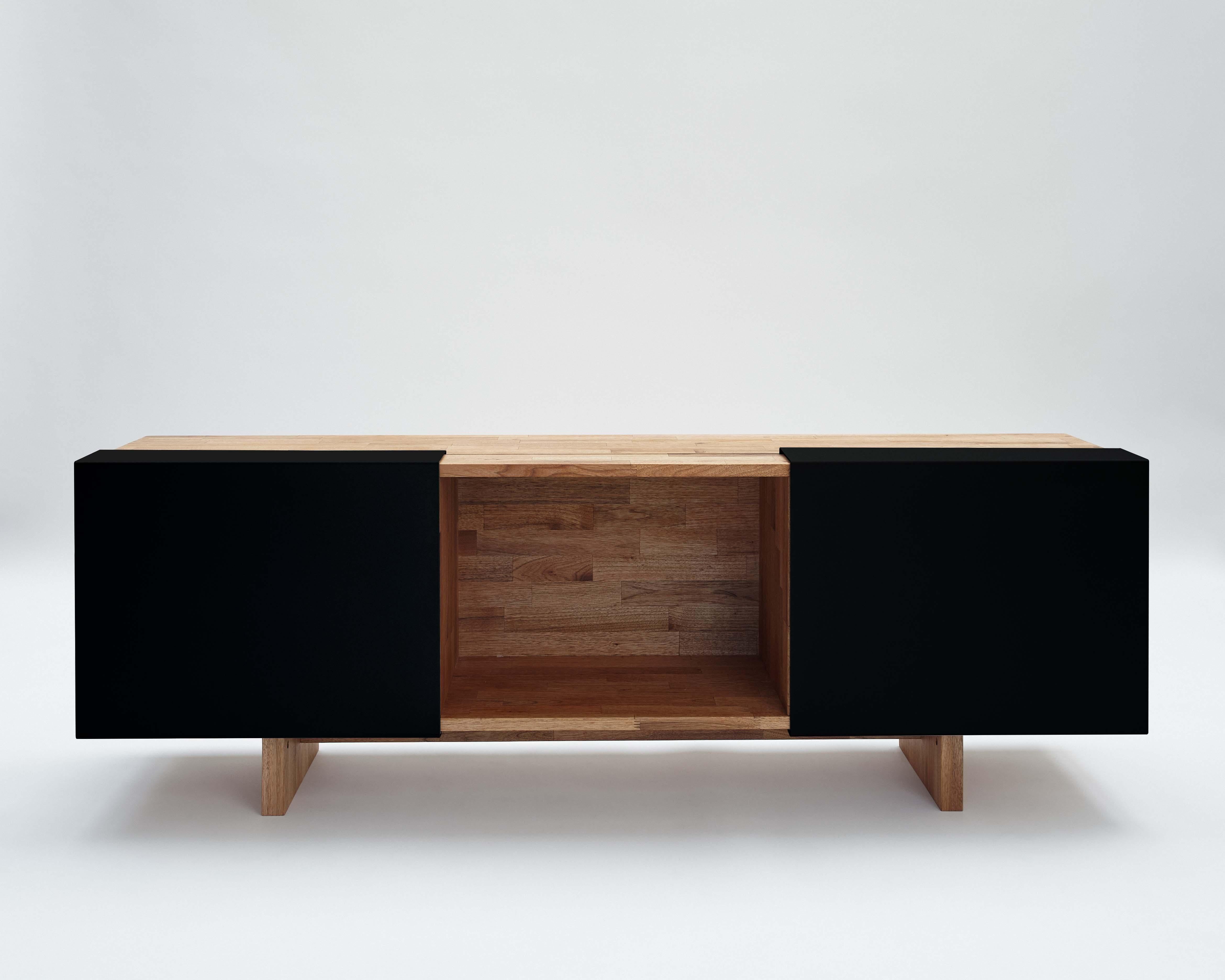 Modern Matte Black 3 Shelf with Base Solid English Walnut LAXseries by MASHstudios For Sale