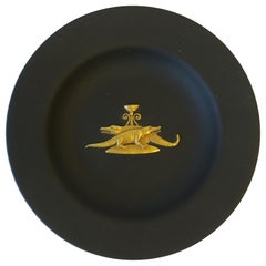 English Matte Black Basalt and Gold Raised Relief Wedgwood Dish 