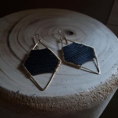 Matte Black Beaded Gold Diamond Earrings