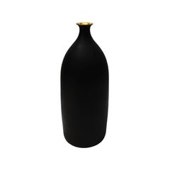 Matte Black Ceramic Bottle Vase with Small Gold Luster Lip by Sandi Fellman