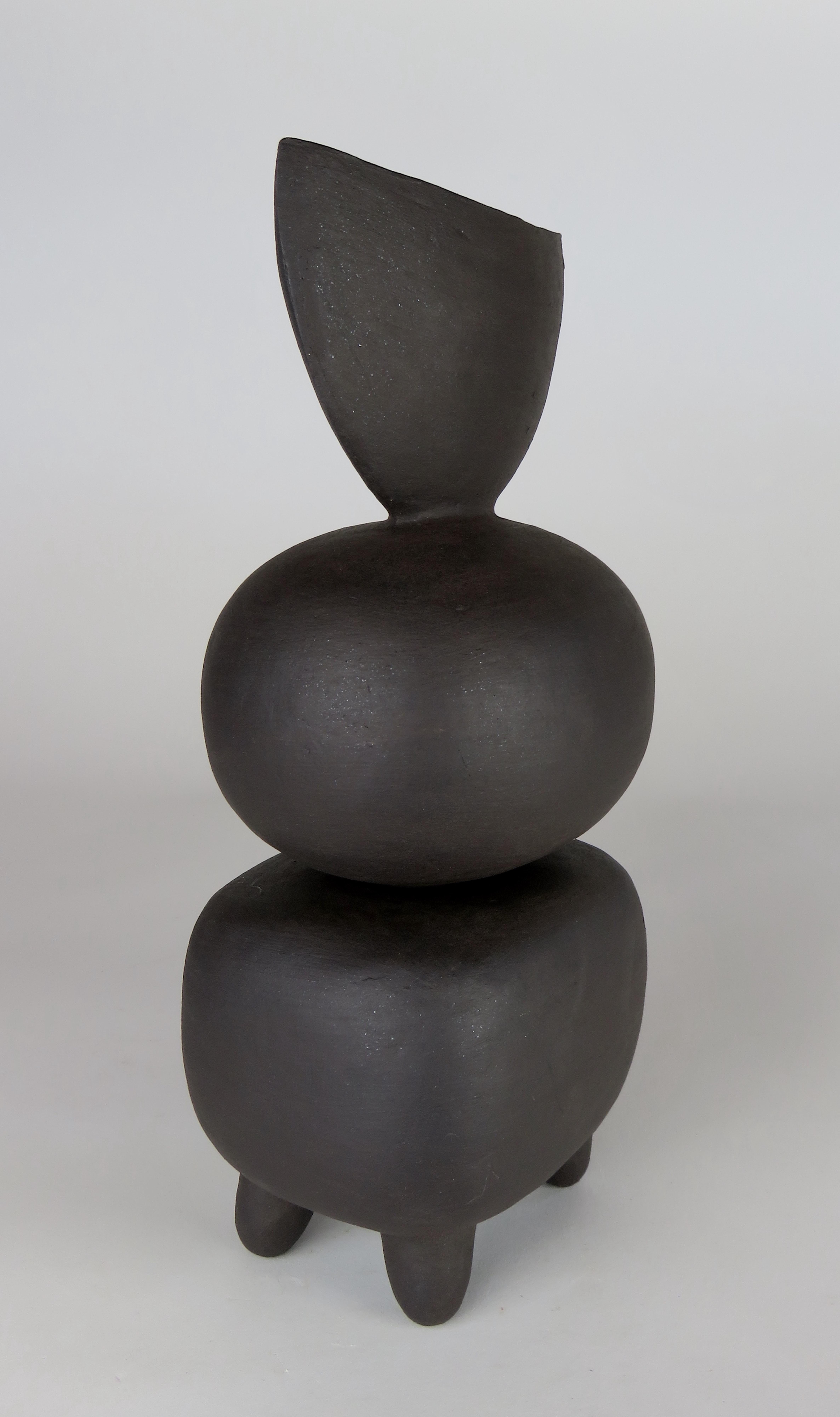 Organic Modern Matte Black Ceramic TOTEM, Round and Rectangular Forms, Half Moon Top