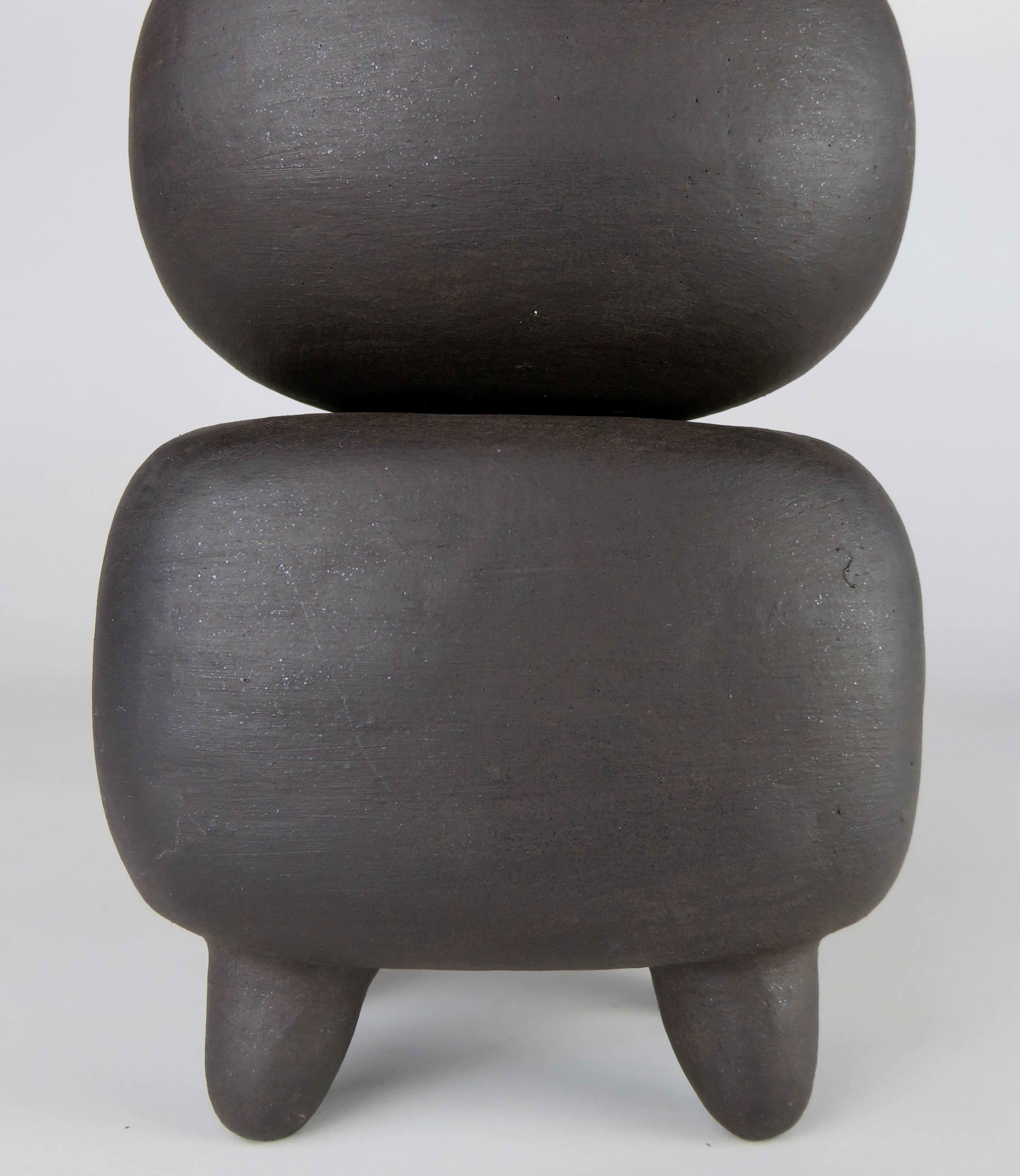 Contemporary Matte Black Ceramic TOTEM, Round and Rectangular Forms, Half Moon Top