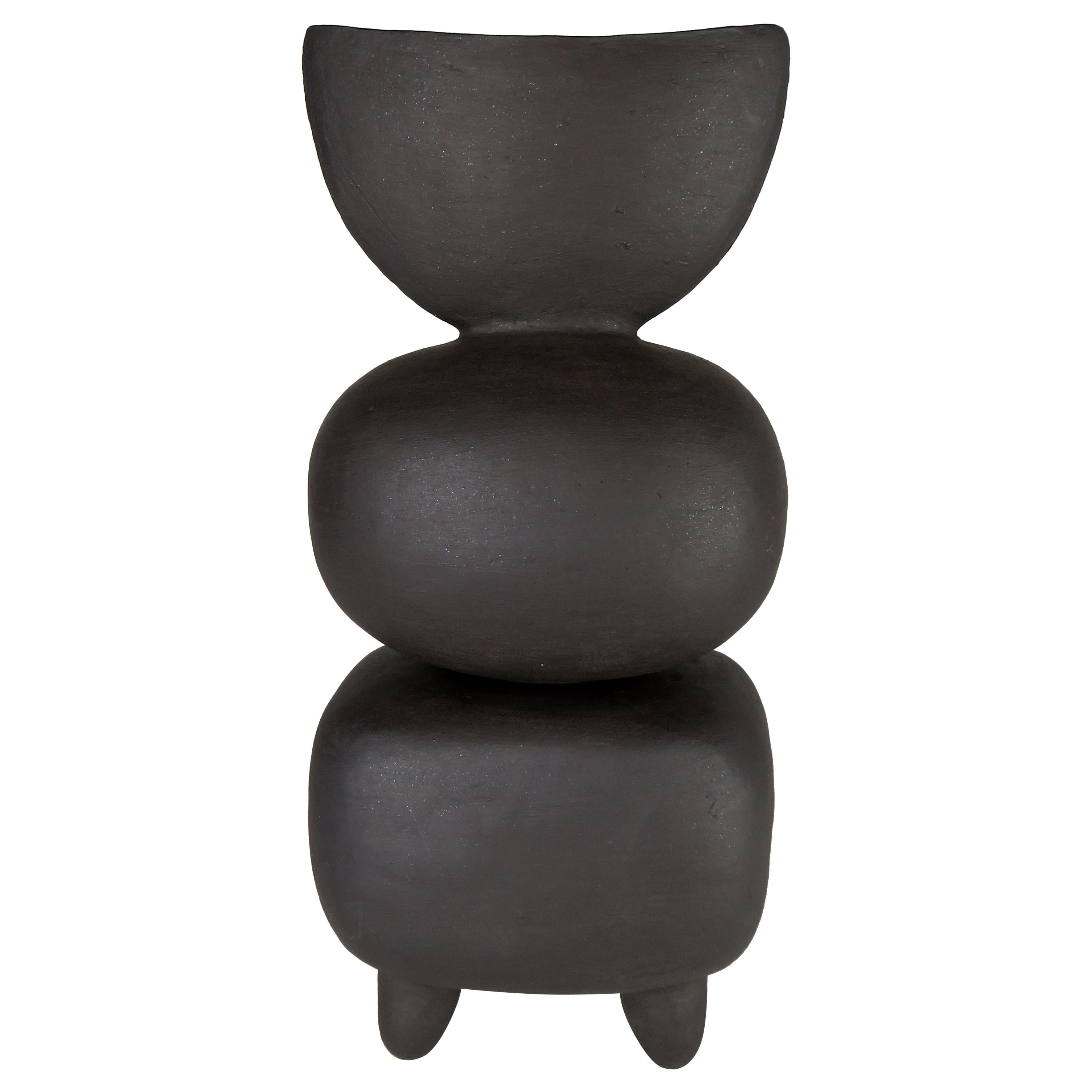 Matte Black Ceramic TOTEM, Round and Rectangular Forms, Half Moon Top