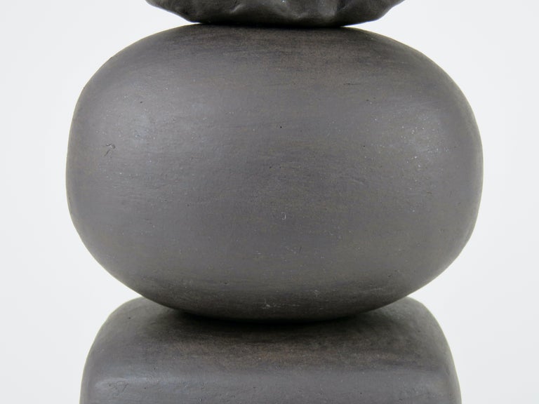 Matte Black Ceramic TOTEM, Round and Rectangular Forms, Organic Crinkled Cup Top For Sale 3