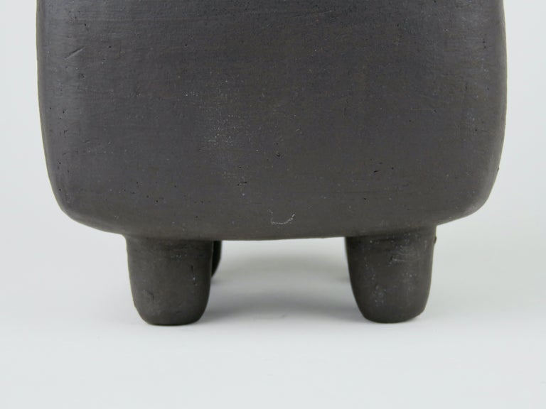 Matte Black Ceramic TOTEM, Round and Rectangular Forms, Organic Crinkled Cup Top For Sale 4