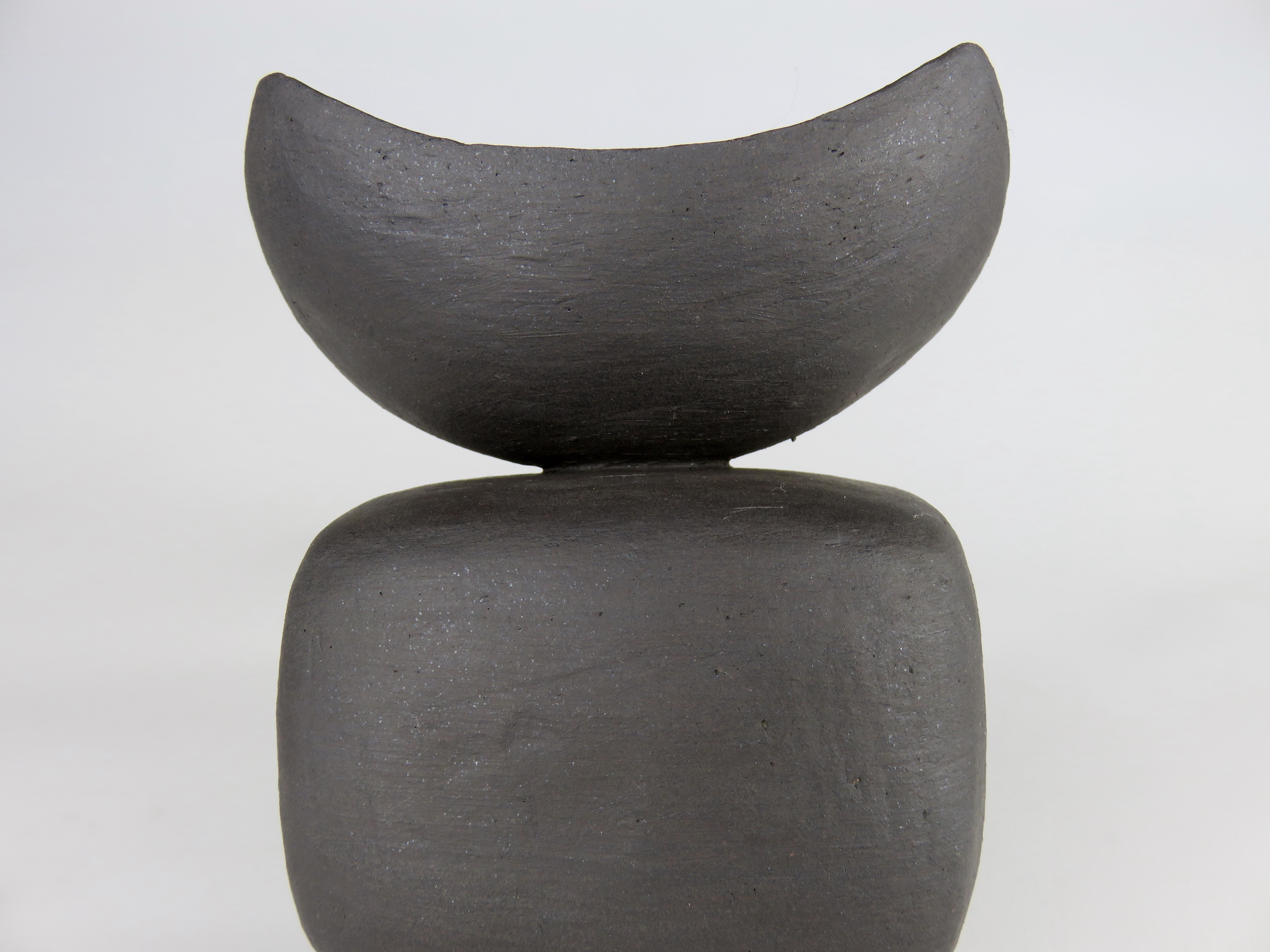 Matte Black Ceramic TOTEM,  Round and Rectangular Forms w/ Open Top, Small Feet 2