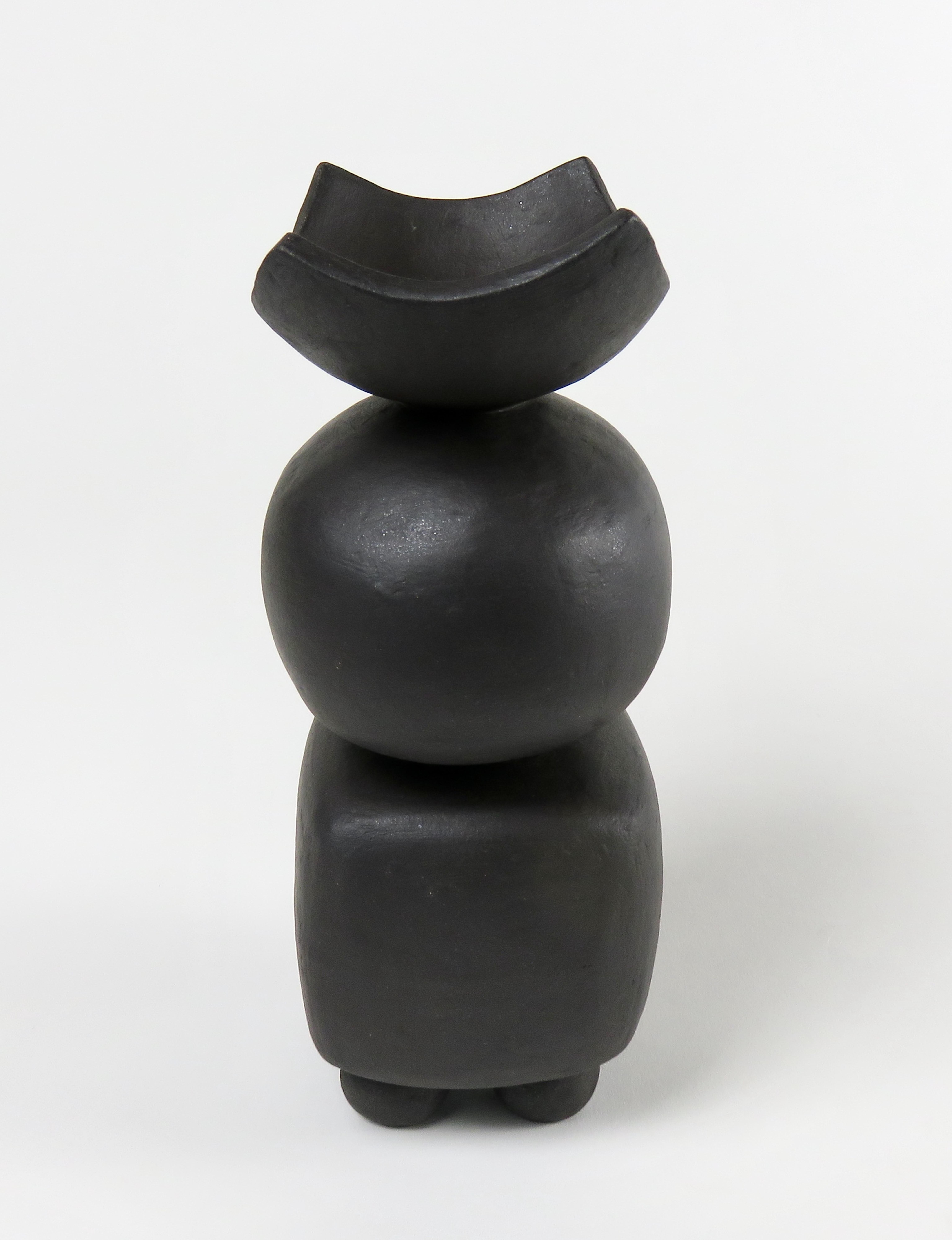 American Matte Black Ceramic TOTEM,  Round and Rectangular Forms w/ Open Top, Small Feet