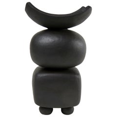 Matte Black Ceramic TOTEM,  Round and Rectangular Forms w/ Open Top, Small Feet