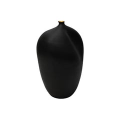 Matte Black Dented Ceramic Bud Vase with Gold Luster Lip by Sandi Fellman