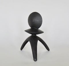 Matte Black Hand Built Ceramic TOTEM, "First Walk On The Moon" on Tripod Legs