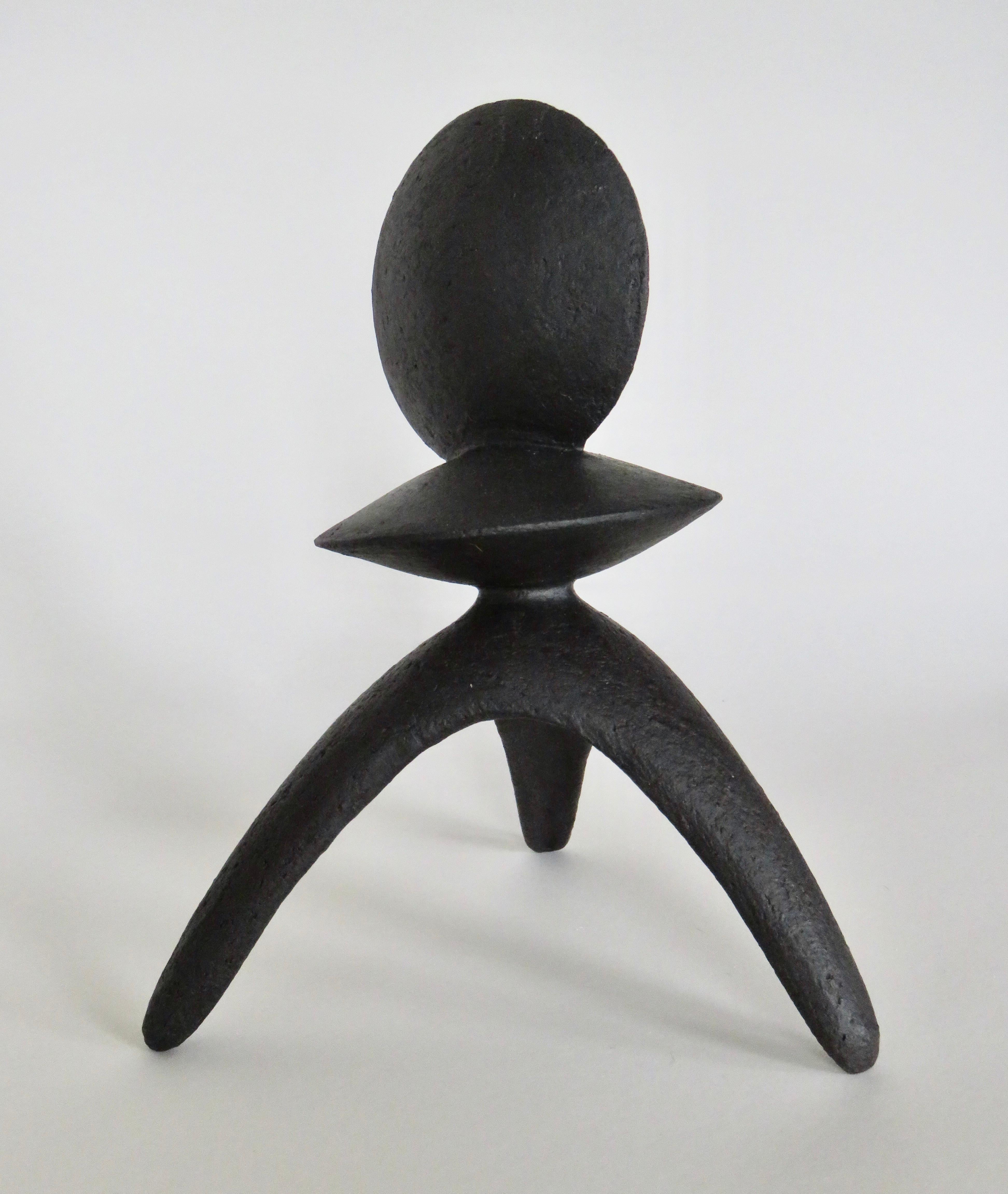 Hand-Crafted Matte Black Hand Built Ceramic TOTEM, 
