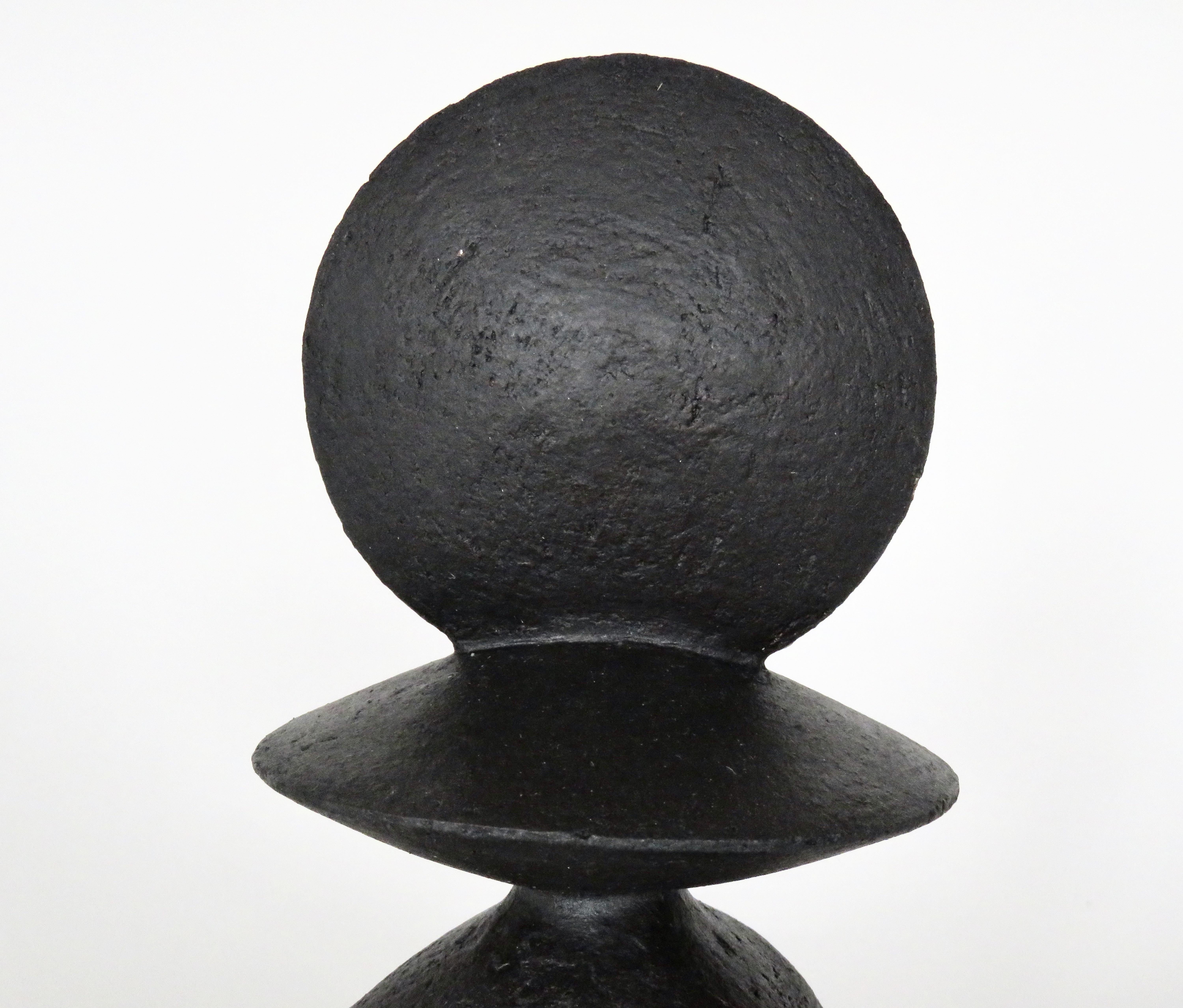 Contemporary Matte Black Hand Built Ceramic TOTEM, 