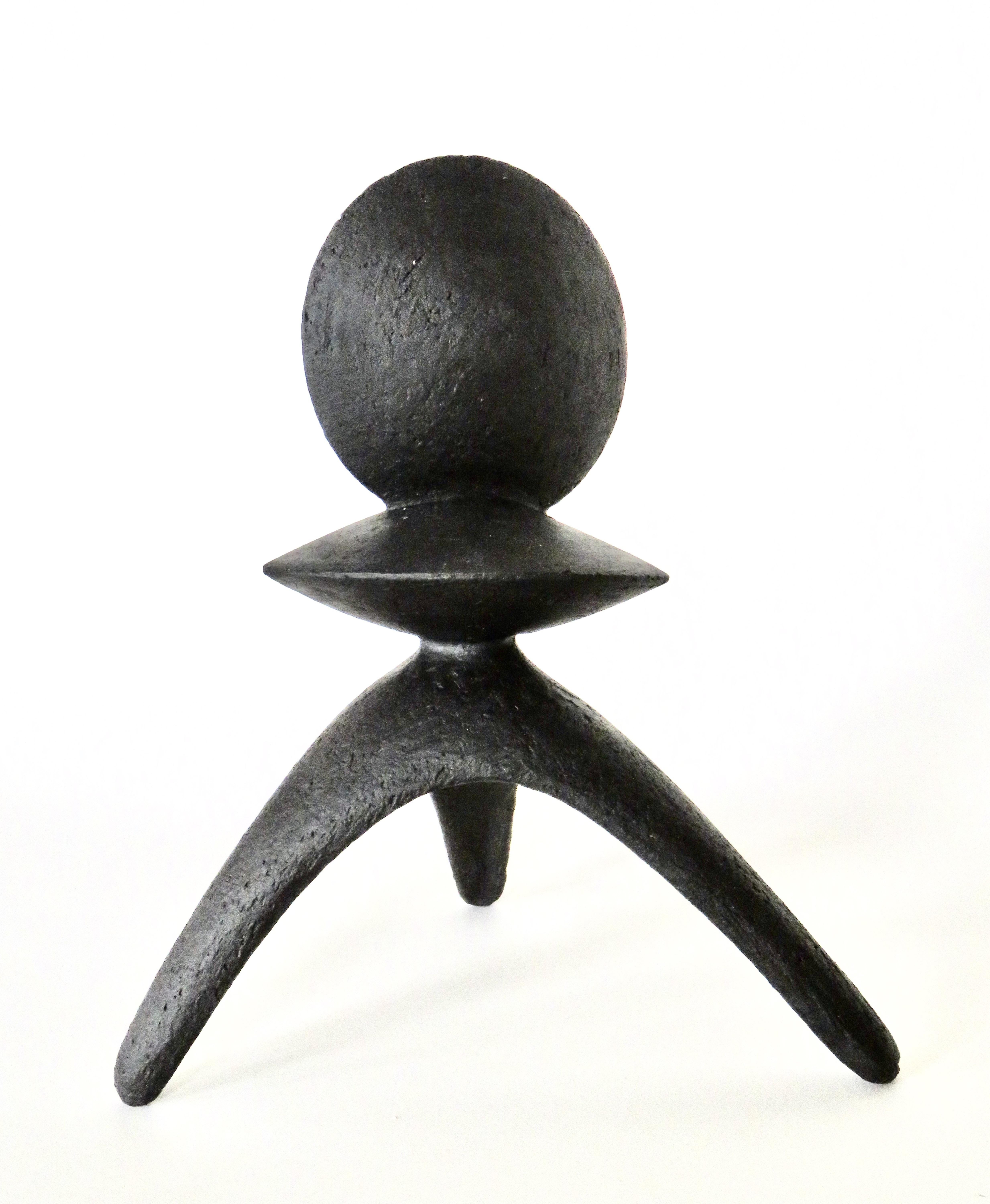 Stoneware Matte Black Hand Built Ceramic TOTEM, 