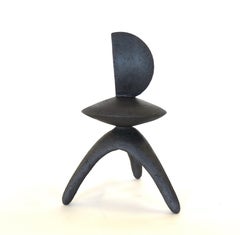 Matte Black Hand Built Ceramic TOTEM, "Tall Feather" on Tripod Legs