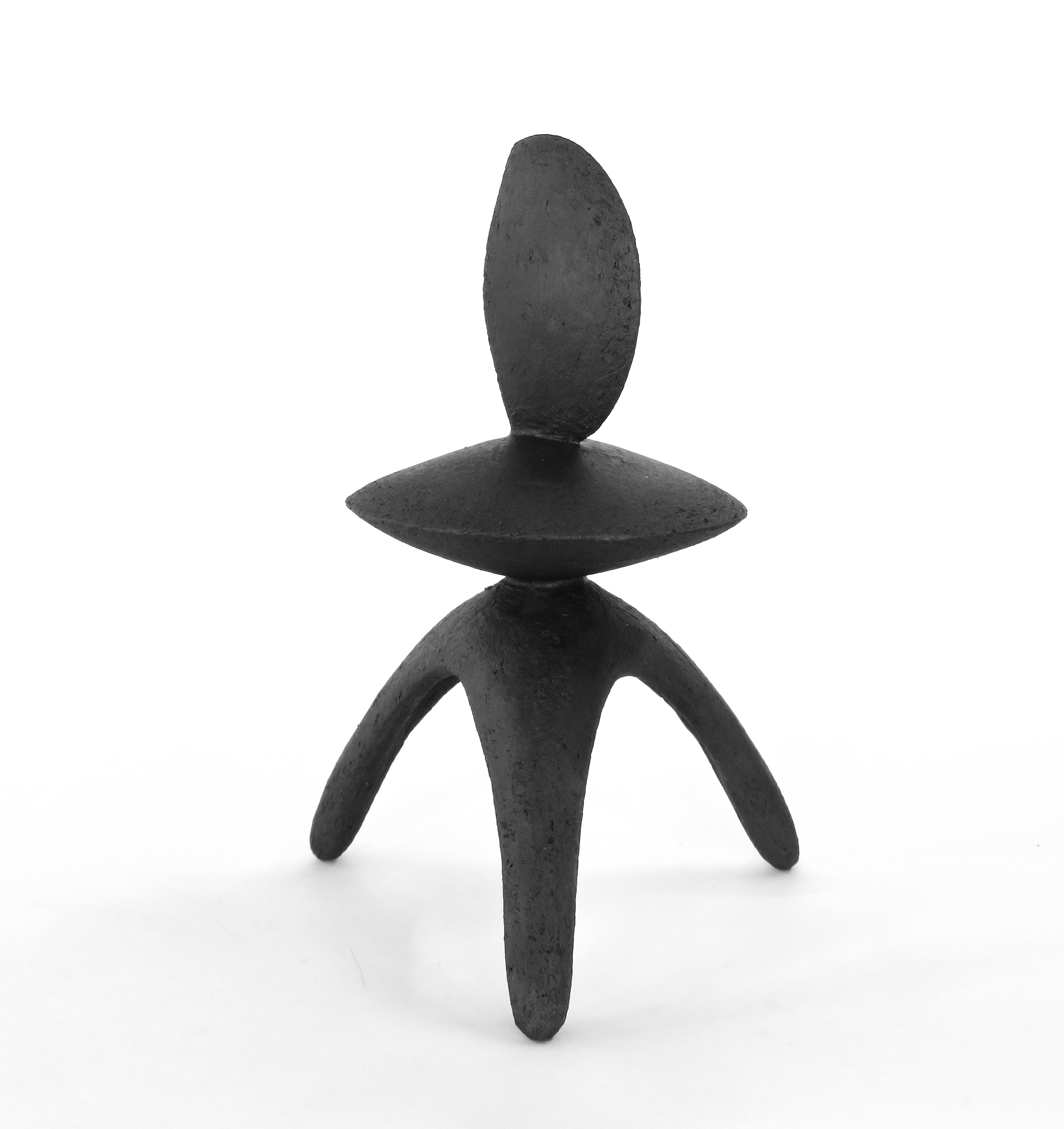 Contemporary Matte Black Hand Built Ceramic TOTEM, 