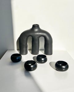 Matte Black Handmade Stoneware Mezcal Cups - Set of 4