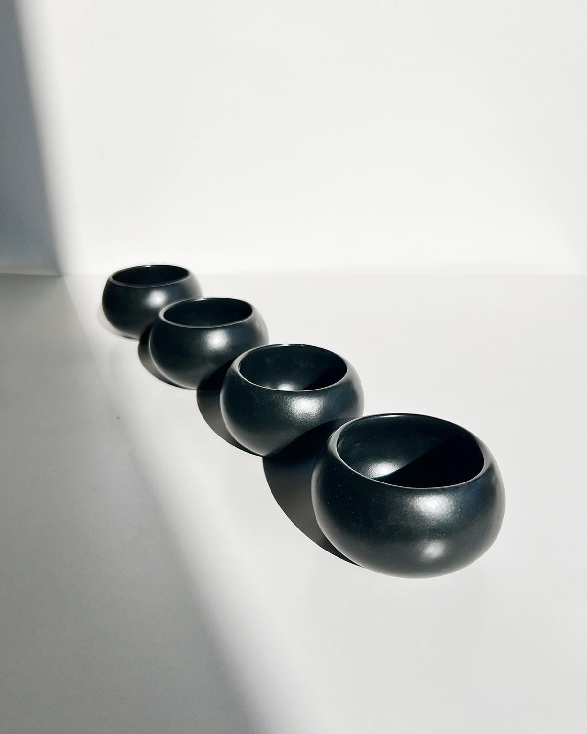 Matte Black Handmade Stoneware Mezcal Cups - Set of 4 In New Condition For Sale In West Hollywood, CA