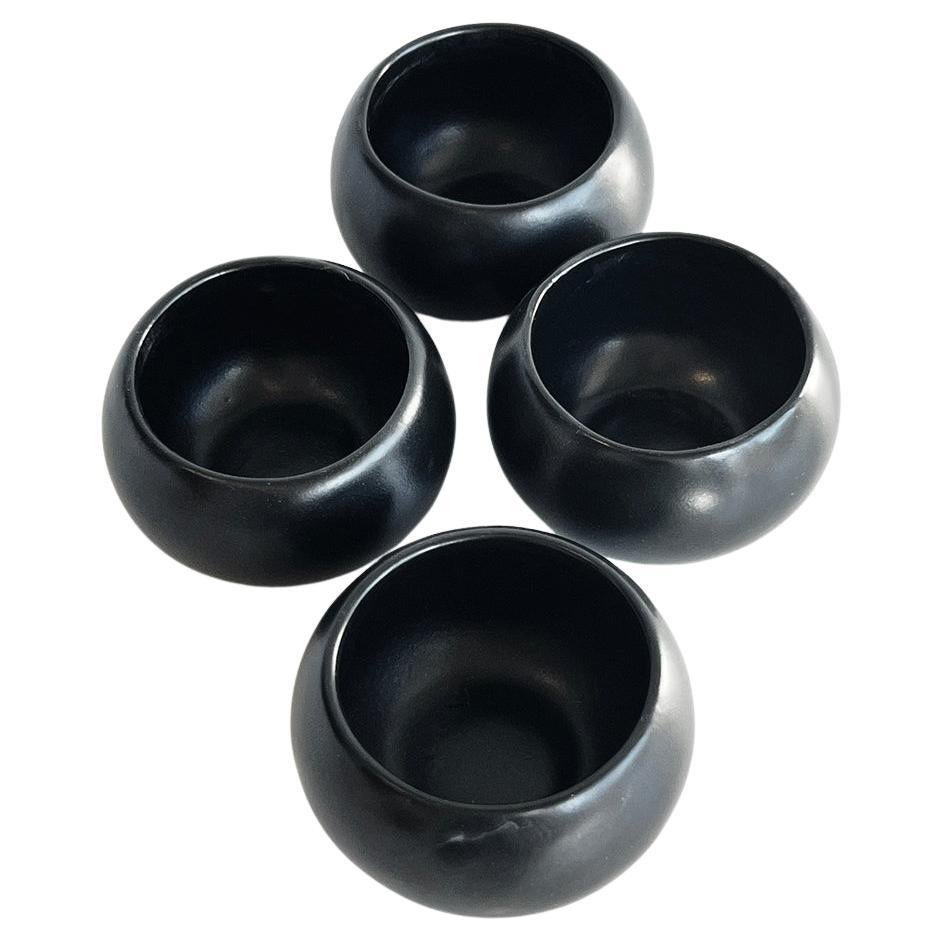 Matte Black Handmade Stoneware Mezcal Cups - Set of 4 For Sale