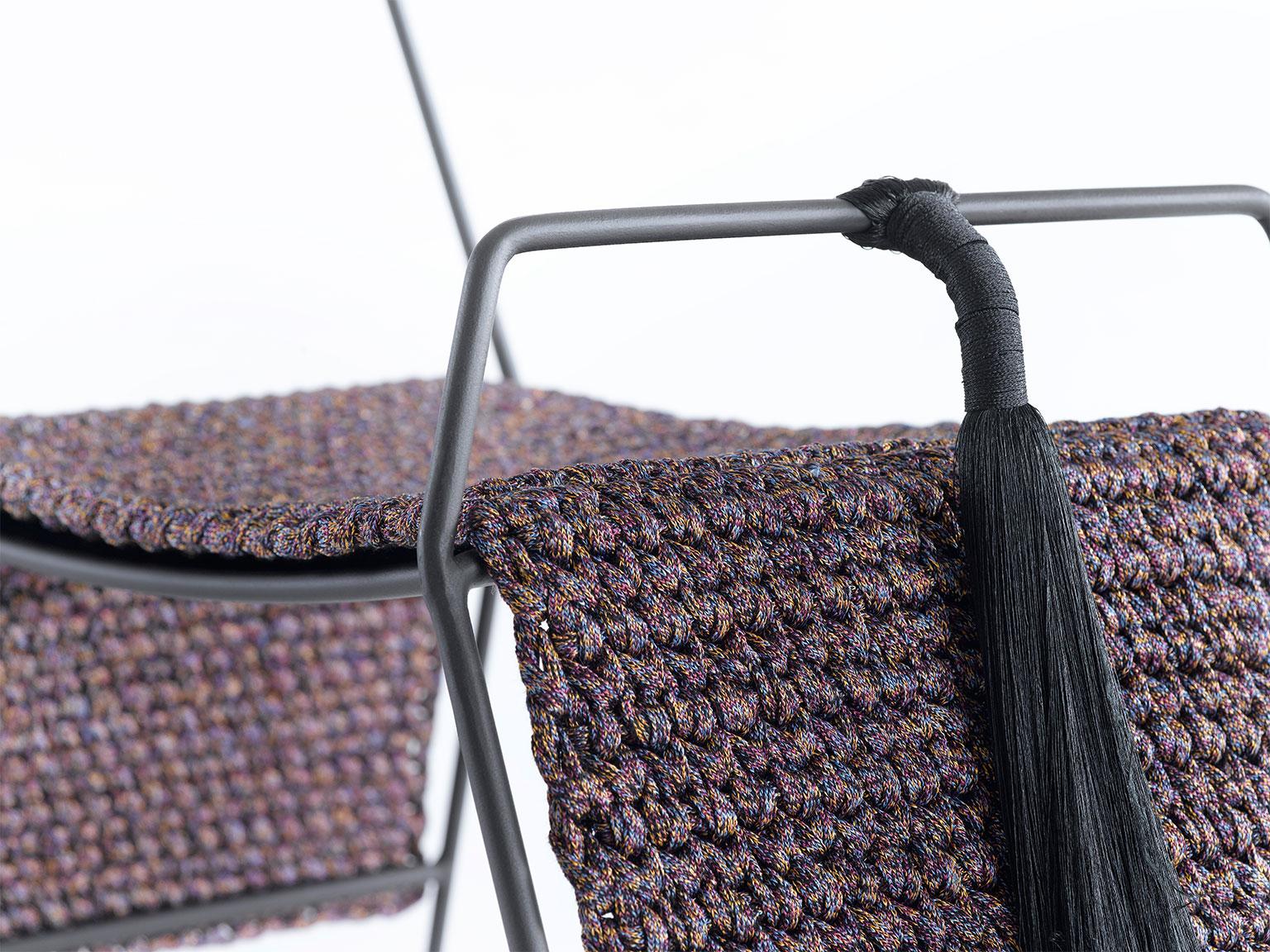 Israeli Matte Black Iron Handmade Textile Rocking Horse Stool with Rug Seat