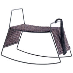 Matte Black Iron Handmade Textile Rocking Horse Stool with Rug Seat