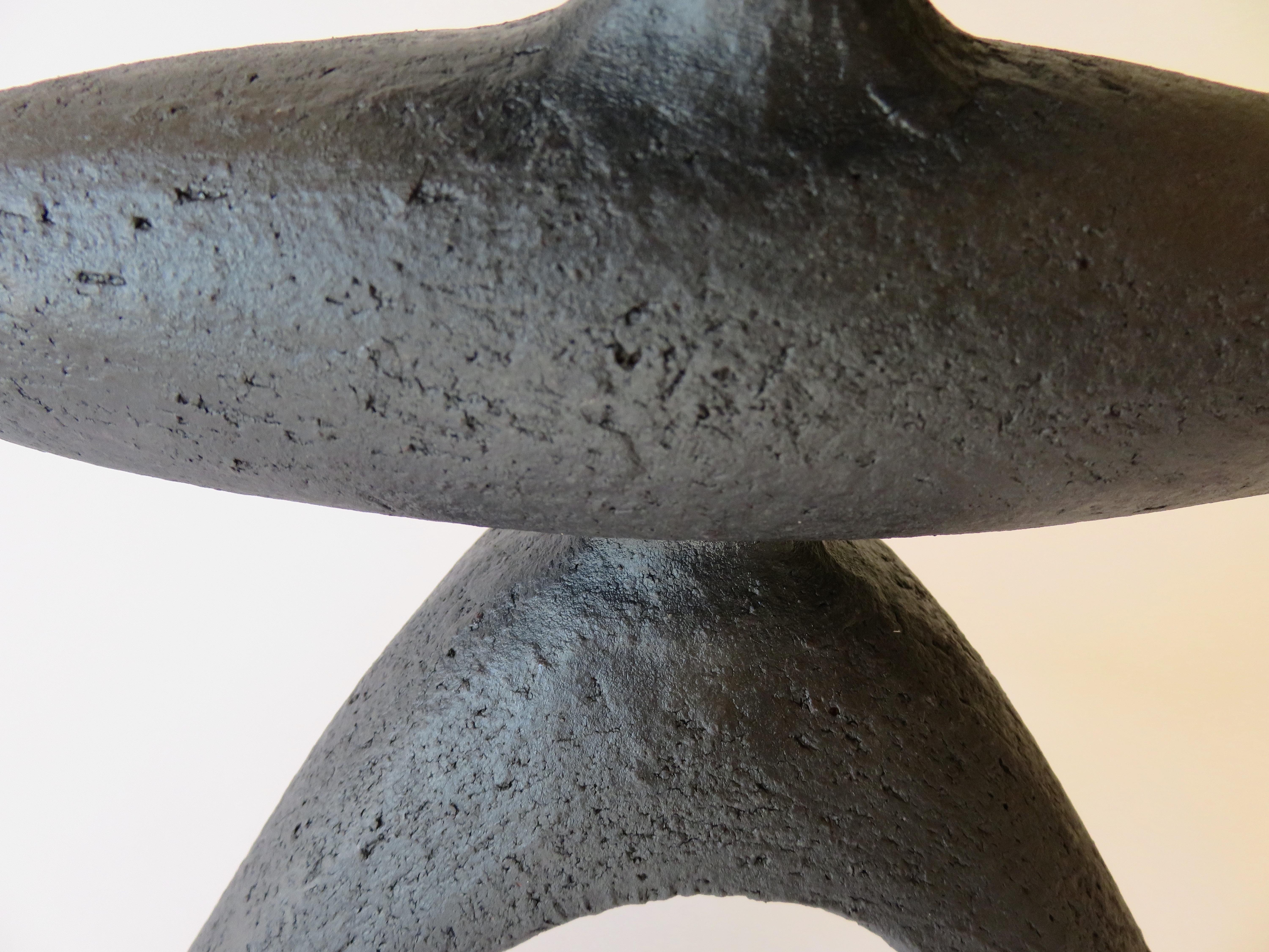 Matte Black Modern TOTEM, Open Oval Top on Tripod Legs, Hand Built Ceramic 5
