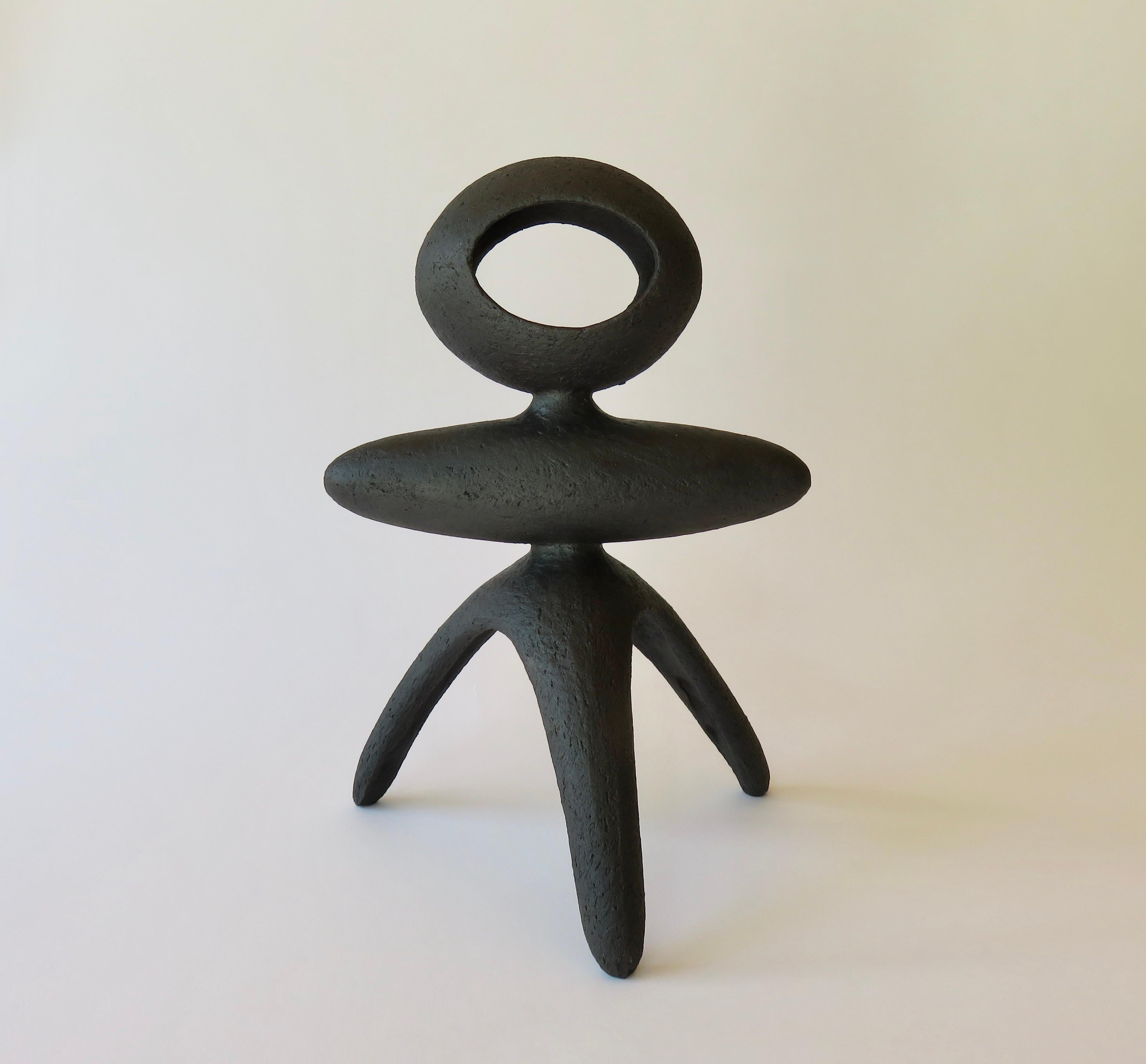 Matte Black Modern TOTEM, Open Oval Top on Tripod Legs, Hand Built Ceramic In New Condition In New York, NY