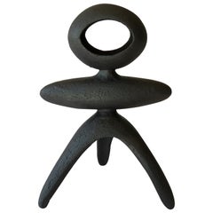 Matte Black Modern TOTEM, Open Oval Top on Tripod Legs, Hand Built Ceramic