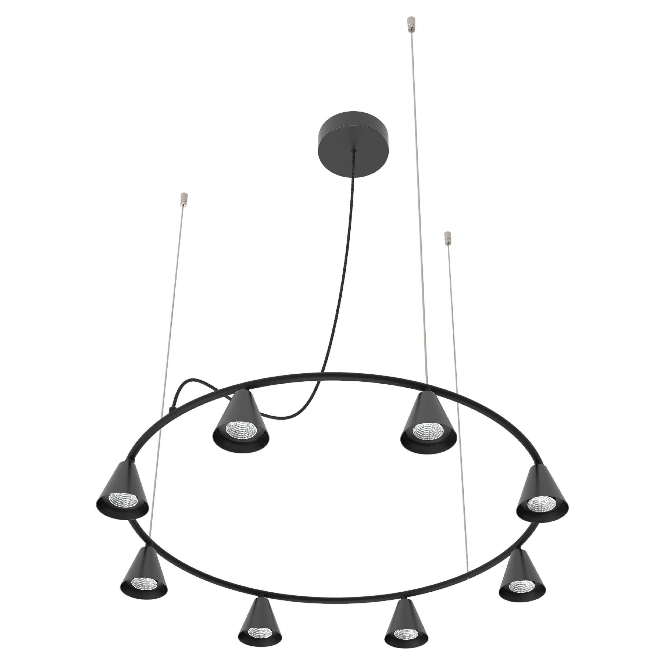 Lampadario a sospensione circolare fisso in nero opaco Rimini di Robin Lamps