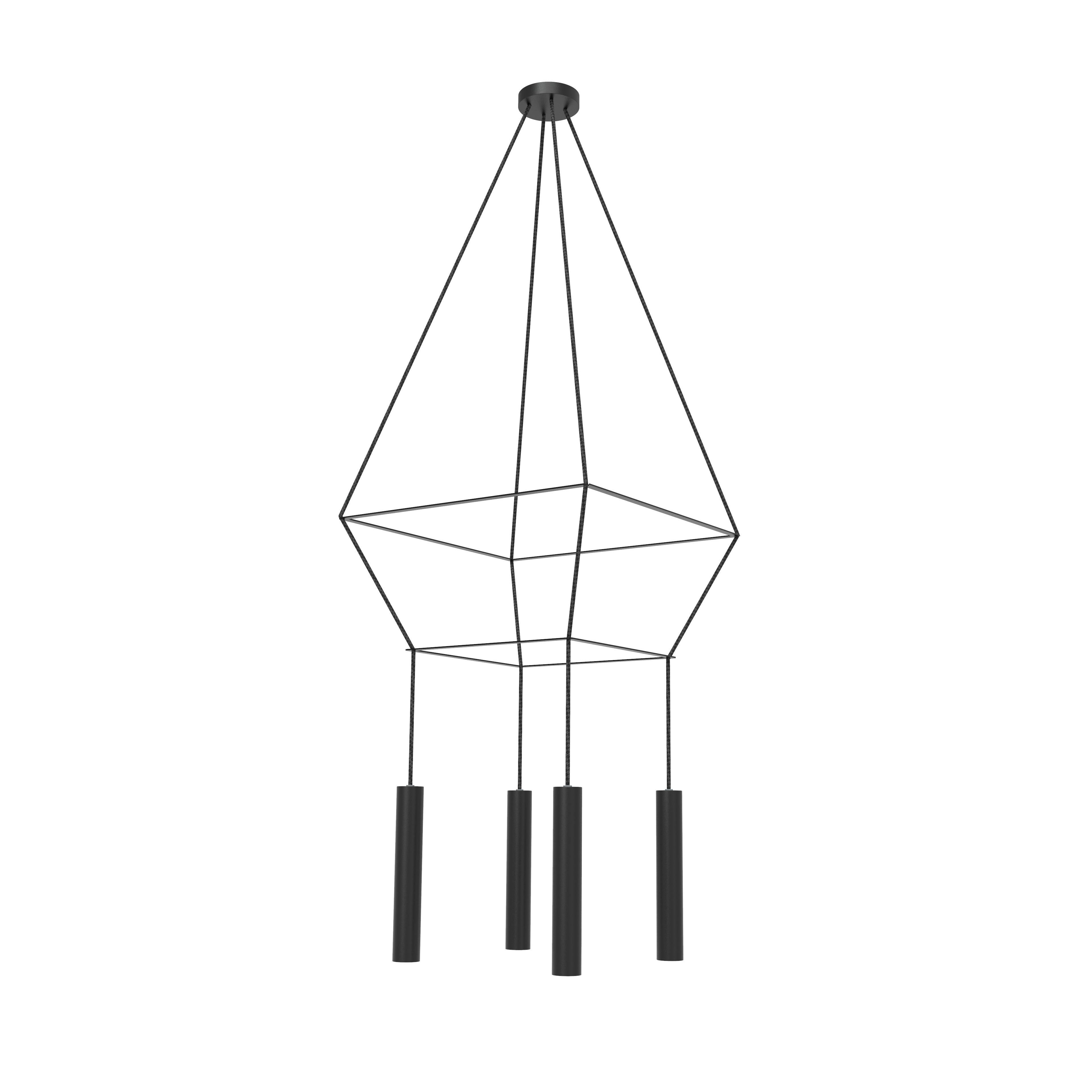 Spagnolo Lampadario a sospensione Rose Matte Black Square 25 di Robin Lamps in vendita