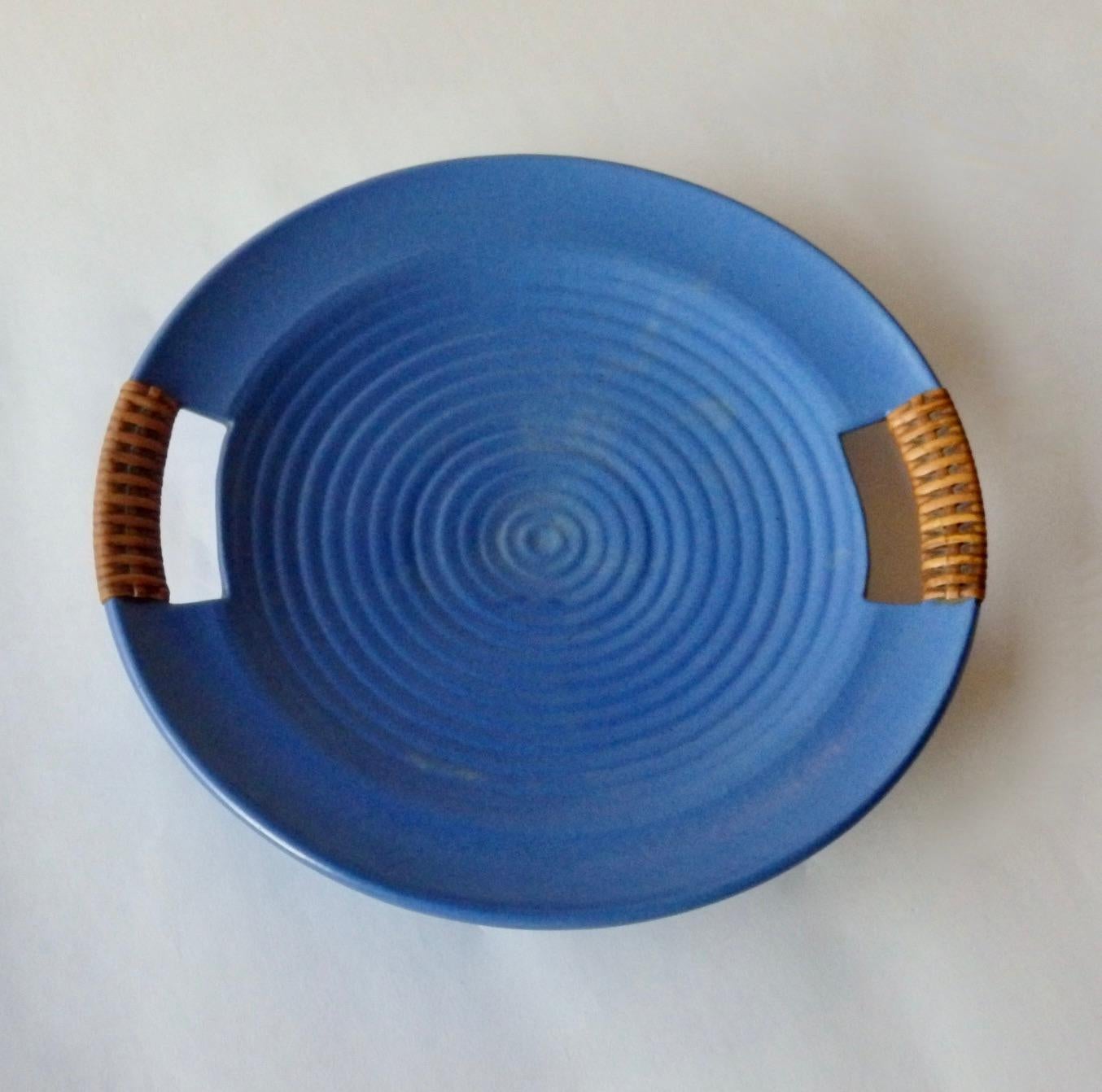 Mid-Century Modern Matte Blue Glaze Telmarck California Modern Pottery Serving Tray