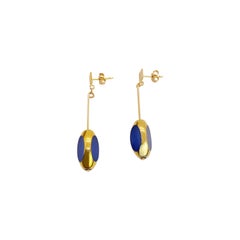 Matte Blue Vintage German Glass Beads edged with 24K gold Art Deco Earrings