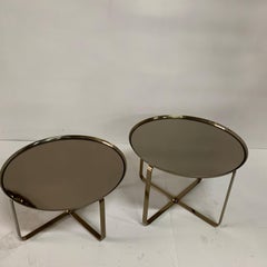 Matte Brass Finish Low Tiered Side Tables, Pair