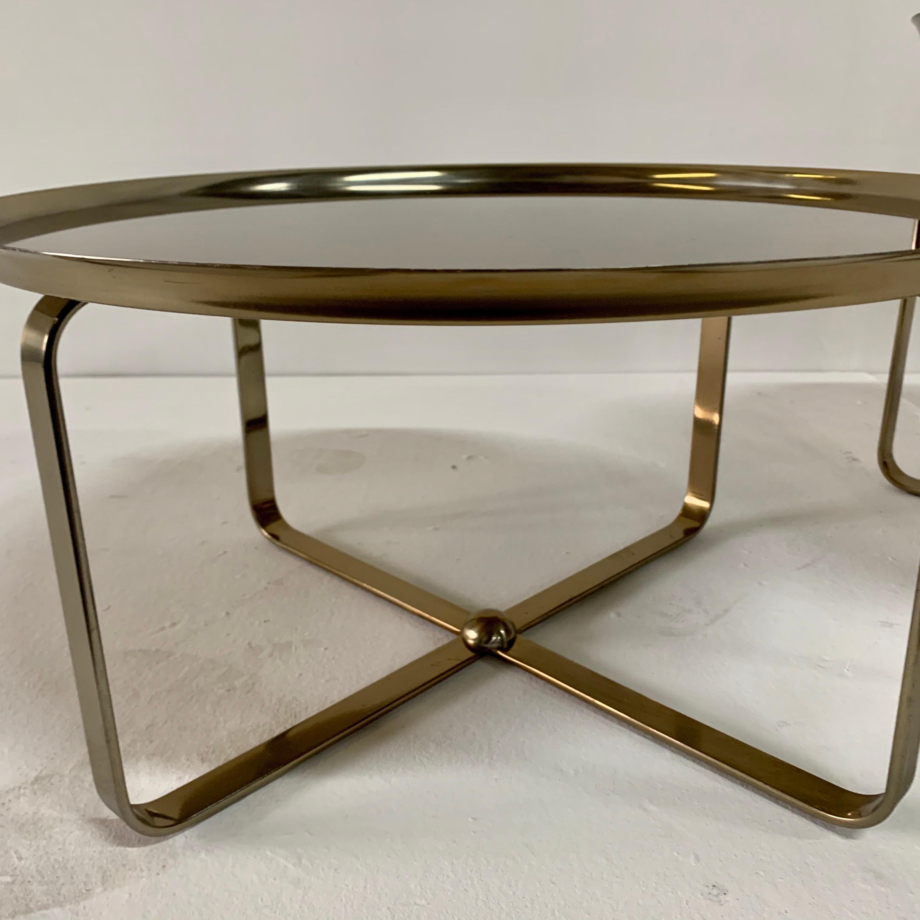 Matte Brass Finish Low Tiered Side Tables, Pair In Good Condition For Sale In East Hampton, NY