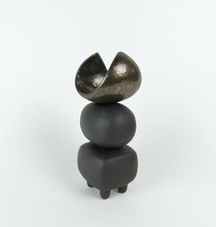 Matte Brown Ceramic TOTEM w/ Gold Arc'd Crown on Soft Cube & Oval Forms