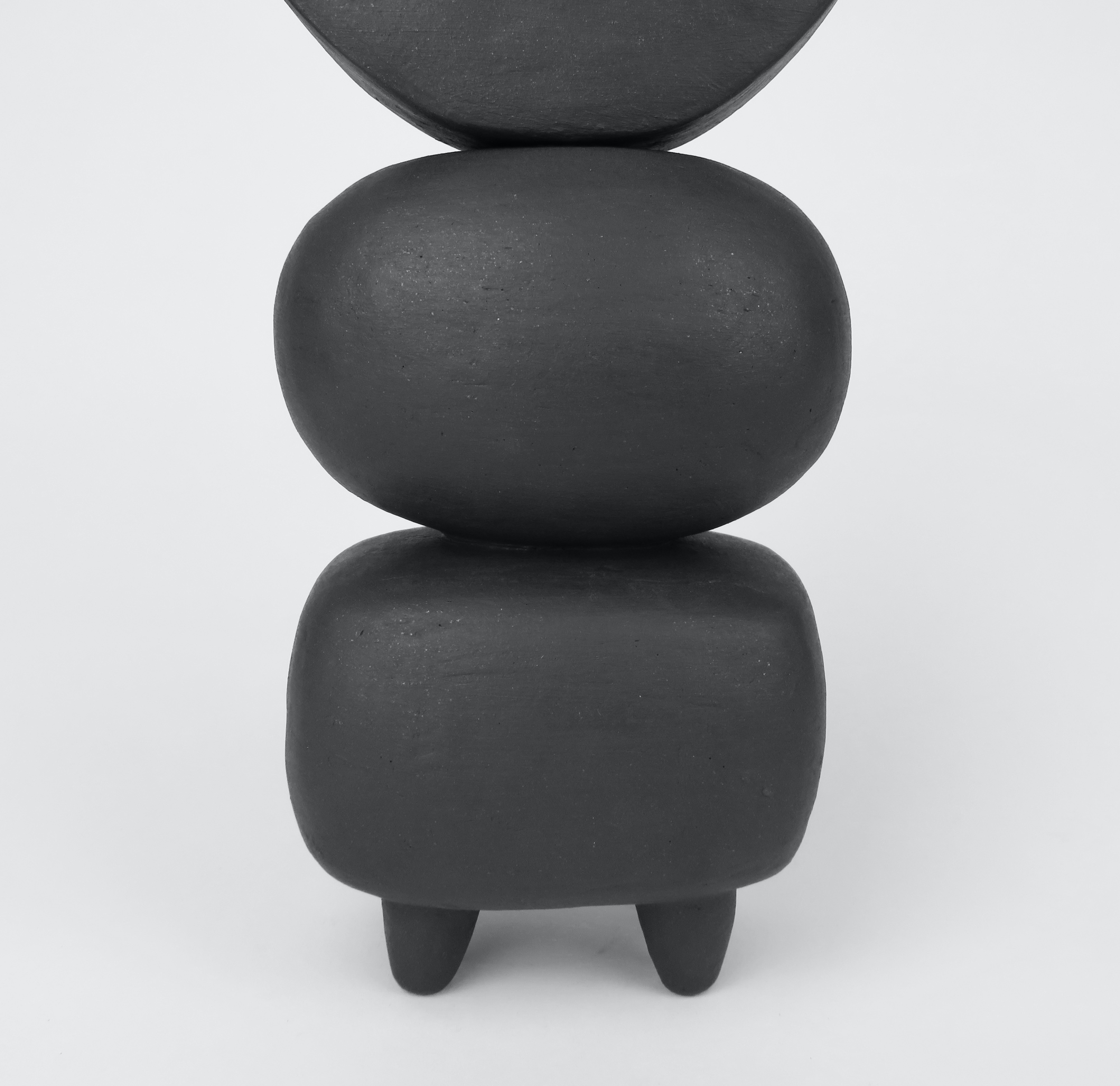 Contemporary Matte Brown Ceramic TOTEM with Tiny Crescent Top on Soft Rectangle & Oval Forms For Sale
